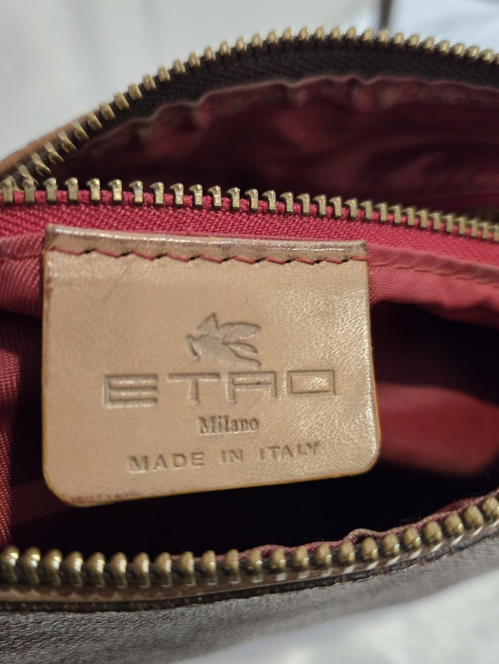 Etro Milano Authentic Paisley-Embossed Brown Leather Shoulder Bag With Dust Bag - Picture 11 of 13